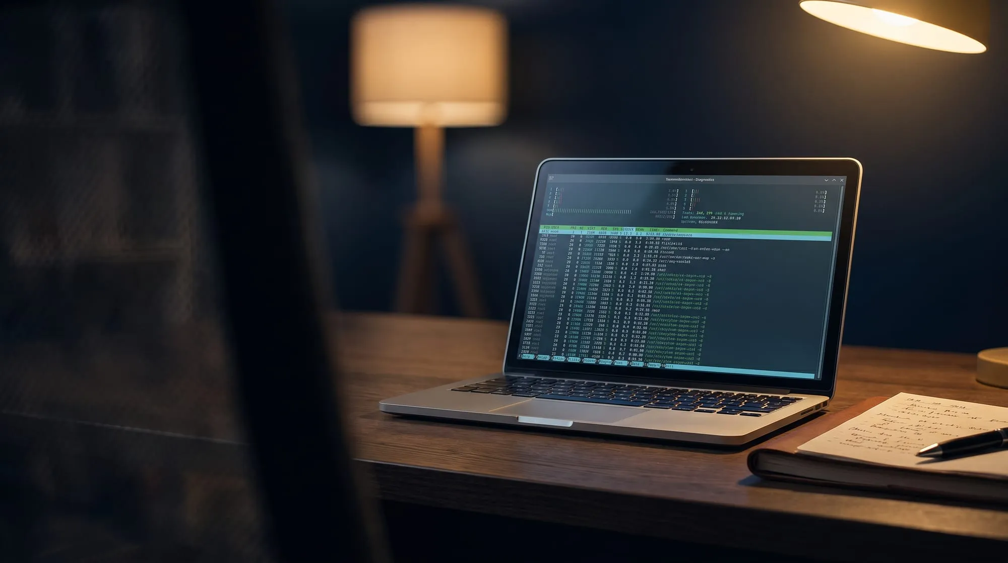 Computertips en laptoptips blog van PC2Fix Hengelo: laptop met diagnosescherm en notitieblok op een bureau